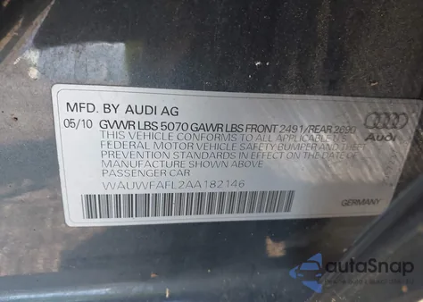 2010 Audi A4 2.0T Premium from USA, damaged, VIN WAUWFAFL2AA182146